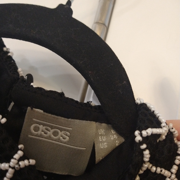 ASOS Black White Mesh and Pearl All Over Embellished Mini Dress. Size US 2 - Picture 8 of 8